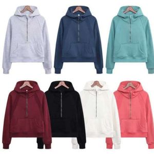 2024 Kvinnors träningsdräkter Yoga tröjor dykar lullulemeni Half Zip Hoodies Outdoor Leisure Sweatshirts Gymkläder Kvinnor Huva Tops Workout Fiess 555HHH