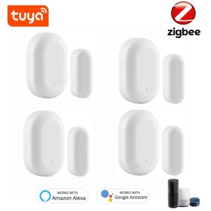 Detektor Tuya Zigbee Smart Window Door Gate Sensor Detector Home Security Alarm System Voice Control Work med Alexa Google Assistant