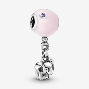 Ny ankomst 925 Sterling Silver Elephant och Pink Balloon Dangle Charm Fit Original European Charm Armband Fashion Jewelry Access343B