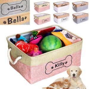 Blazers Personalized Dog Toy Storage Basket Canvas Pet Toy Box Foldable Dog Cat Custom Name Toys Container Dog Accessories Pet Supplies