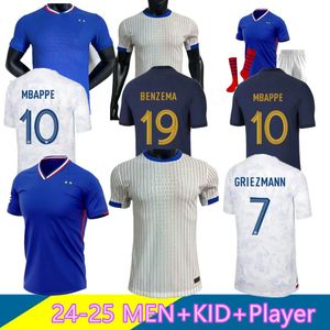 24/25 유로 컵 프랑스 홈 저지 MBAPPE 축구 유인소 Dembele Coman Saliba Maillot de Foot Equipe Maillots Griezmann Kids 남자 여자 팬 플레이어 축구