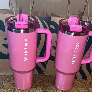 Cobrand Kış Cosmo Pembe Kırmızı Tatil 40 oz Paslanmaz Çelik Tumbler Saplı Kapak ve Samanlı Kupalar 1: 1 Söndürücü H2.0 Araba Kupaları Su Şişeleri 0313