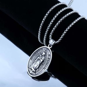 Wolf Tide New Jewelry Virgin Mary Oval 3d Pendant Necklace Antique Silver Color With Steel Chain Christian Religious Jewelry Accessories Wholesale Collar Bijoux