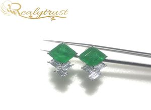 ReaLytrust Fashion 99mm Square Synthesis Colombian Emerald Stud Earrings Silver 925 Jewelry Women Wedding Party 2106166637045