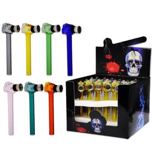 Pyrex Skull Head Glass Pipe Smoking Tobacco hand with metal bowl One Hitter cigarette filters herbal oil Burner pipes Tool Accessories