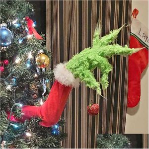 Juldekorationer År Furry Green Arm Ornament Holder For the Tree Home Party Sale 211012 Drop Delivery DHSGX