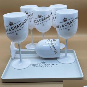Vinglas 6st X One Service Tray Acrylic Unbreakble Champagnes Plastic Wine Cups Party Wedding Decoration White Champagne Glass DHZ5Y