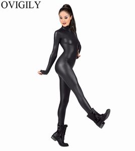 OVIGILY Women039s Full Body Suit Costume Spandex Dance Ballet Gymnastics Catsuit Adult Black Long Sleeve Shiny Metallic Unitard9381624
