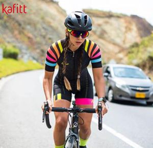 Kafitt Bisiklet Takımı Kısa Kollu Jersey Kadınlar ve 9d Yastıklı Ön Bib Jel Pad Şort Sportwear ve Cuissard de Cycliste Femme Tulumları4234383