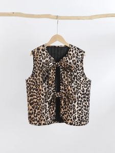 شارع Leopard Print Bow Women Vest Y2K Fashion Vneck Lace Up Summer Summer Summer Seclessyless Outme Outwear 240228