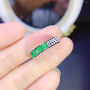 Cluster Rings Sterling Silver 925 Engagement Ring Women's Luxury Generous Gemstone Natural Emerald Jewelry Original Date