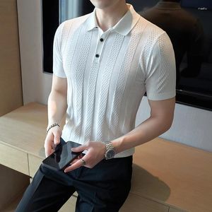 Men's Polos Plus Size 4XL-M Summer Hollow Breathable Short Sleeve Polo Shirts For Men Clothing 2024 Business Formal Wear Slim Fit Knit Tees