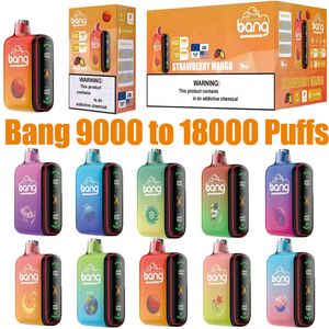 Puff 9k 18k Bang 9000-18000 Puffs Vape descartável E-cigarro 28ml Malha dupla 650mAh recarregável Display de energia inteligente Dois modos 0% 2% 3% 5% Caneta