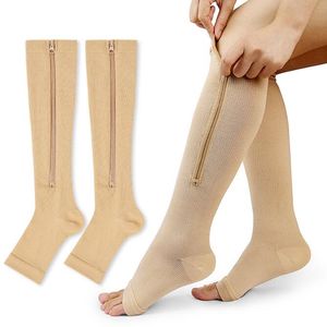 Zipper Compression Socks Medical Prevent Varicose Veins Socks 20-30 Mmhg Open Toe Knee Length Leg-Support Medias De Mujer