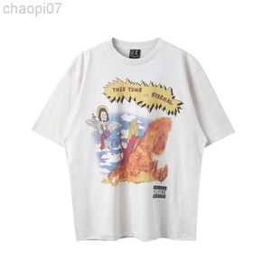 Designer de moda t camisa saint michael paródia personagem dos desenhos animados impressão em torno do pescoço casual lavado manga curta casal camiseta verão