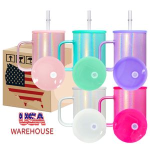 USA warehouse holographic 17oz shimmer glitter colored blank sublimation colorful camper glass coffee travel mugs with bling plastic pp lids 25pcs/case in stock