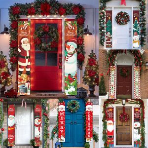 New 1Set 2024 Decorations Door Merry Christmas Santa Snowman Hanging Banner Supplies New Year Home Xmas Decor Noel