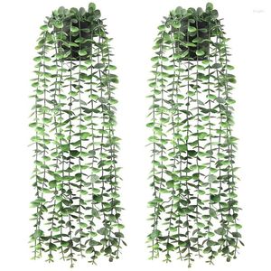 Decorative Flowers Artificial Hanging Plants 2 PCS Fake Eucalyptus Potted Faux Greenery Vines For Wall House Room Indoor