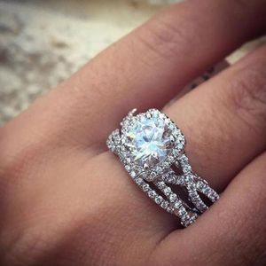 Cubic Zirconia Luxury Band Rings Round Moissanite Diamond Engagement Ring Sets For Women Fashion Wedding Jewelry
