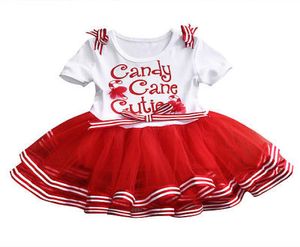 2018 Baby Girl Christmas Dress Sweet Princess Vestidos Candy Cane Cutie Letter Print Clothes Gift Kids Tutu Party Tulle Funny6850239
