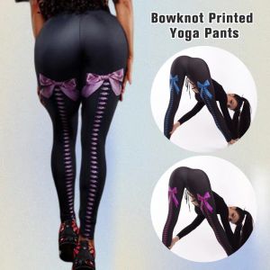 Strój kobiety seksowne czarne legginsy modne łuk drukowana fitness wysoka talia