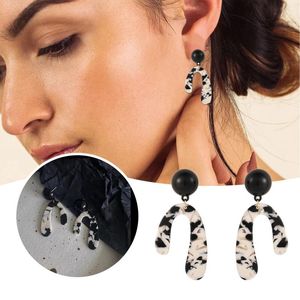 Hoop Earrings Lightweight Colorful Bohemian Irregular Acrylic Cow Print Dangle Drop For Women Girls Statement Creative