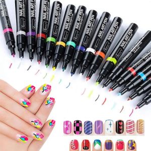 Markörer 16 datorer 3D nagelfärgpenna för nagelkonst DIY DESIGN TRACKING SPEACH UV Gel Polish Marker Pen Nail Decoration Nail Manicure