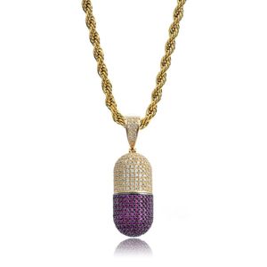 Hip Hop Pill -halsband kan öppna kapslar Pendant Cubic Zircon Copper Halsband Iced Out Löstagbar unisex319C