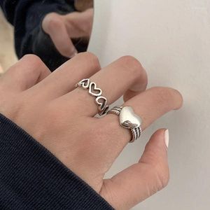 Cluster Ringe 925 Silber Offener Fingerring Vintage Herzen Mehrschichtig Geometrisch Stapelbar Punk Für Frauen Mädchen Schmuck Geschenk Dropship Großhandel