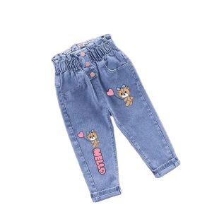 Pantskirt 2023 novos meninos meninas jeans impressão dos desenhos animados elástico forcegirl jeans primavera outono criança estilo casual crianças roupas 27y