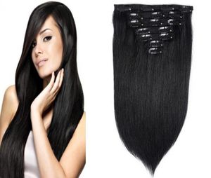 100G klip w ludzkich przedłużanie włosów Prosto naturalny indyjski klip do włosów Indian Remy Ins Real Hair Extensation Clip w 8pcs3857224