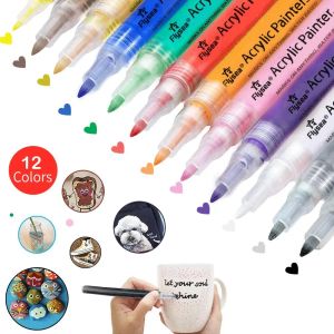 Markers 24 Colors Acrylic Paint Marker Pen Set Permanent Gold Matellic Pen For Fabric Graffiti Glass Ceramic Painting Art Supplies