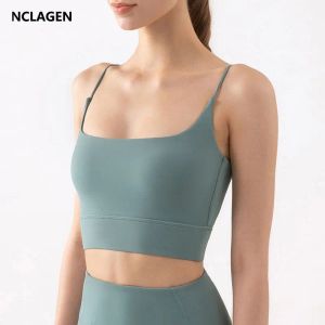 衣装Nclagen Yoga Bra High Impact Pushup Crop Top Women Thin Sholdled Strap Jym Camisole Elastic Sexy Fiess Vest Sports Underwear