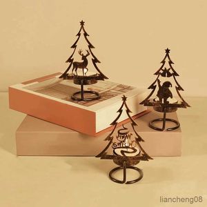 Ljus Xmas Tree Elk Metal Candle Holder Jul Ljusstake For Home Iron Art Table Decor God Julljusdekoration