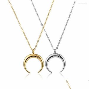 Pendant Necklaces Stainless Steel Half Moon Crescent Necklace For Women Metal Ox Horn Choker Collier Lune Corne Demi Drop Delivery Dh0Hu