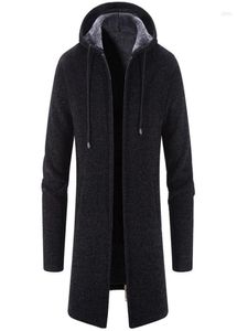 Men039S Trench Coats Winter Cashmere Men Men Cardigan Chenille Outer Sweter ciepły płaszcz z polaru DŁUGO Z kaptury zamek błyskawiczny Slim F4430695