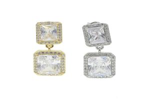 Dangle Chandelier FaShion Cz Rectangle Pendant EarringS High Quality CryStalS Gold Silver Color Sparking Bling Luxury Wedding Wo9140206