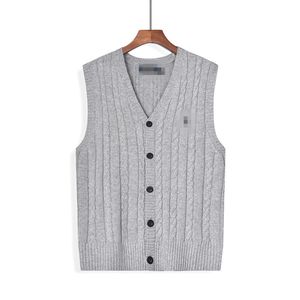 럭셔리 남성용 탱크 탑 민소매 스웨터 v-neck 파리 니트 카디건 브랜드 조랑말 자수 따뜻한 스웨터 가을과 겨울 캐주얼 스웨터