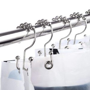 Duschvorhang-Haken, Set mit 12 Vorhangringen, rostfreies Metall, doppelt gleitende Duschhakenringe für Badezimmer, Duschstangen, Vorhänge, MHY042-