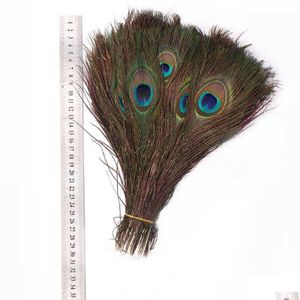 Feathers Wholesale 200Pcs Natural Peacock Feathers 25-30Cm 10-12 Elegant Decorative Materials Decoration Beautif Feather Novelty Items Dhmht