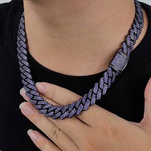 Miami Mens Cuban Link Chain 15mm Iced Out Purple Plated Bling Cuban Necklace CZ Chain For Men Hip Hop Jewelry 240226