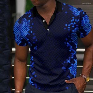 رجال Polos Summer Top Fashion Button Disual Polo Shirt 3D Plaid Print Breatable Slim Type Thirtwear