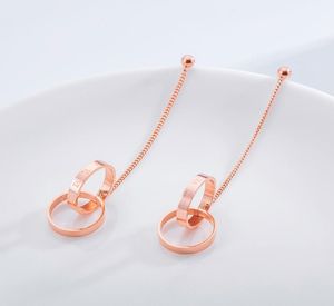 Women039S Long Ierrings Fashion Personyor Creative Creative Long Double Circle Tassel Earrings Titanium Steel Rose Gold Color4950593