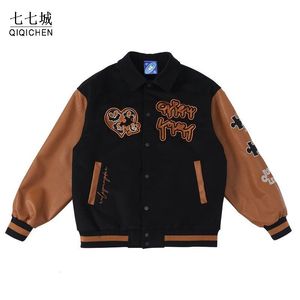 Baseball varsity jackor män kvinnor vintage pussel broderi college bomber jacka college casual loose hip hop coat unisex 240222