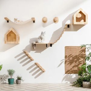 Kratzer Katzenklettern Regal Wand montierte vier Stufen -Treppen mit Schwesternkratzerpfosten für Katzenbaumturm -Plattform Jumping Haustiermöbel