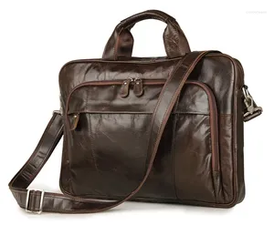 Pastas de chocolate vintage top grão genuíno couro executivo homens maleta mensageiro sacos de couro 15.6 ''portátil bolsa portfólio m7334