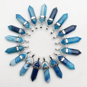 Smycken mode ny natursten blå randiga agater hängen halsband för att göra smycken charm pendeltillbehör 24 st gratis frakt