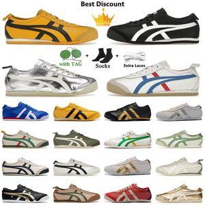 2024 Top Quality Onitsukass Tiger Sapatos Casuais México 66 Designer Mulheres Homens Ao Ar Livre Prata Off Preto Branco Azul Manto Verde Creme Slip On Low Fashion Trainers Loafer