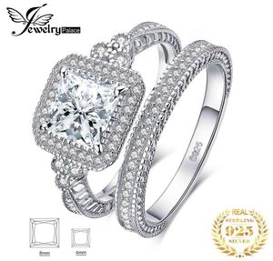 Jewelrypalace Vintage Wedding Band Engagement Ring Set Cubic Zirconia Sumulated Diamond Princess 925 Sterling Silver Ring Women 214914414