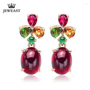 Stud Earrings LSZB Natural Garnet 18K Pure Gold Earring Real AU 750 Solid Diamond Trendy Fine Jewelry Sell 2024